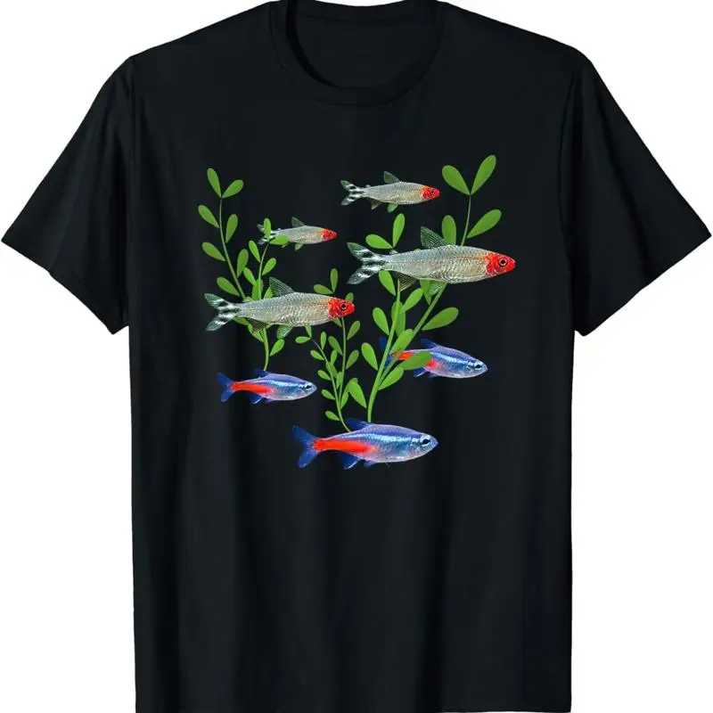 Tetra Fish In Aquarium - تي شيرت على شكل سمكة نيون