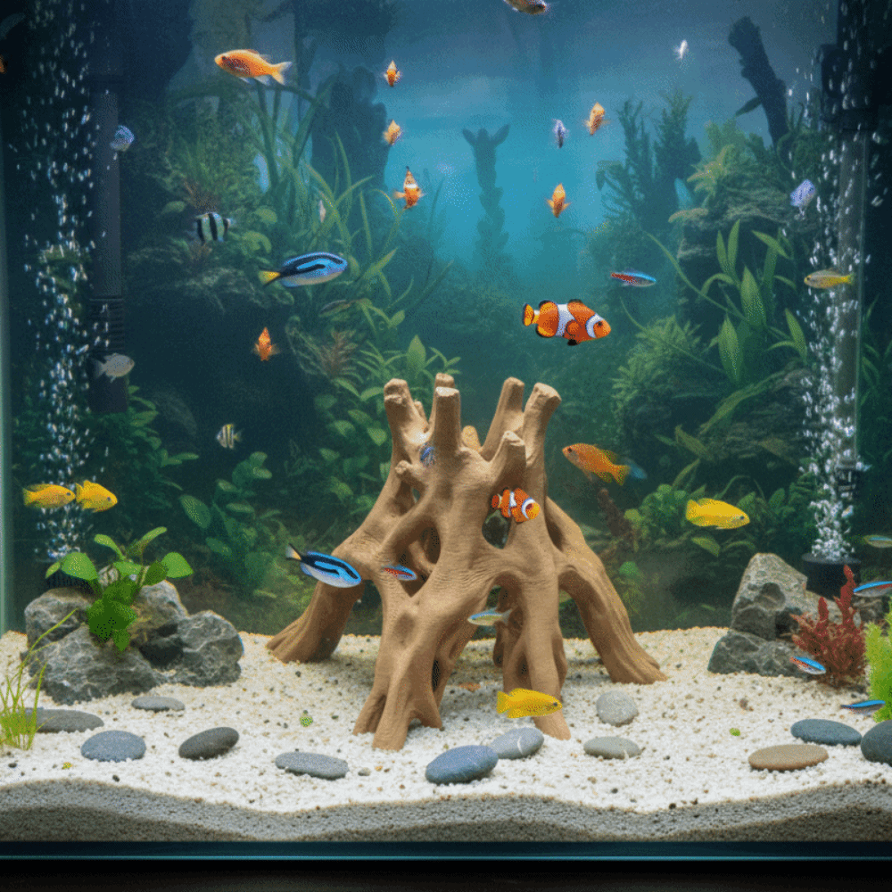 Aquarium Fish Unique - مخفي أسماك وجمبري على شكل جذع